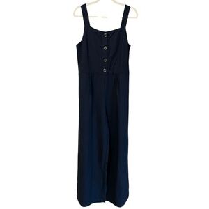 J. McLaughlin Linen Square Neck Jumpsuit Navy Blue 10 Spring Capsule Old Money